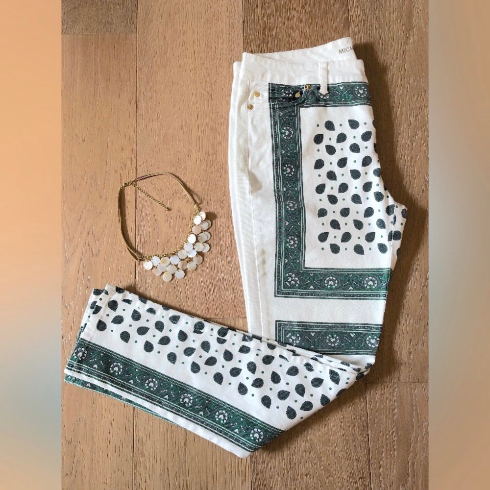 MICHAEL KORS Ankle Jeans W/ Green & Purple Paisley